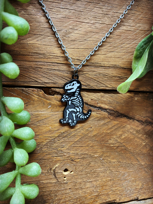 Happy Skeleton T-Rex Necklace