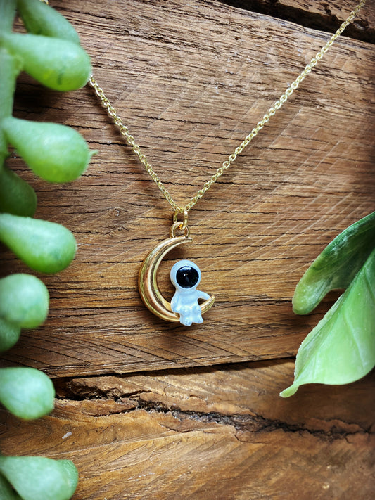 Happy Astronaut on Moon Necklace